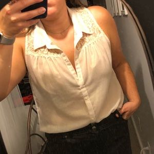 NWOT A&F Sheer Sleeveless Blouse w Lace & Gold szL